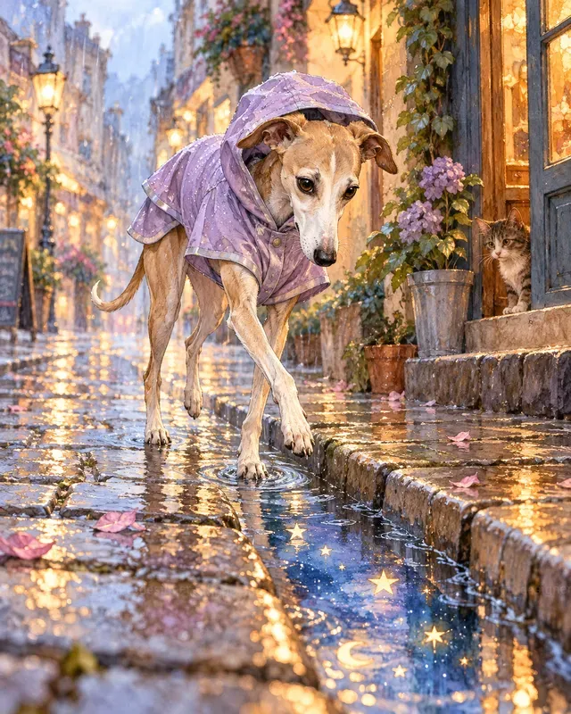 Watercolor Dogs In Raincoats