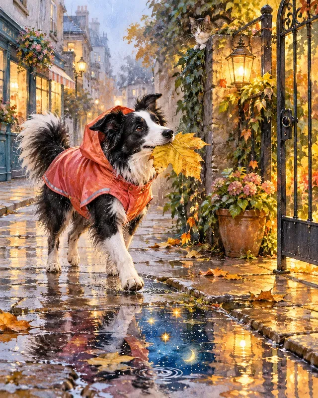 Watercolor Dogs In Raincoats