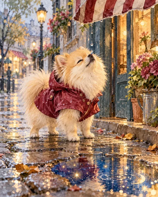 Watercolor Dogs In Raincoats