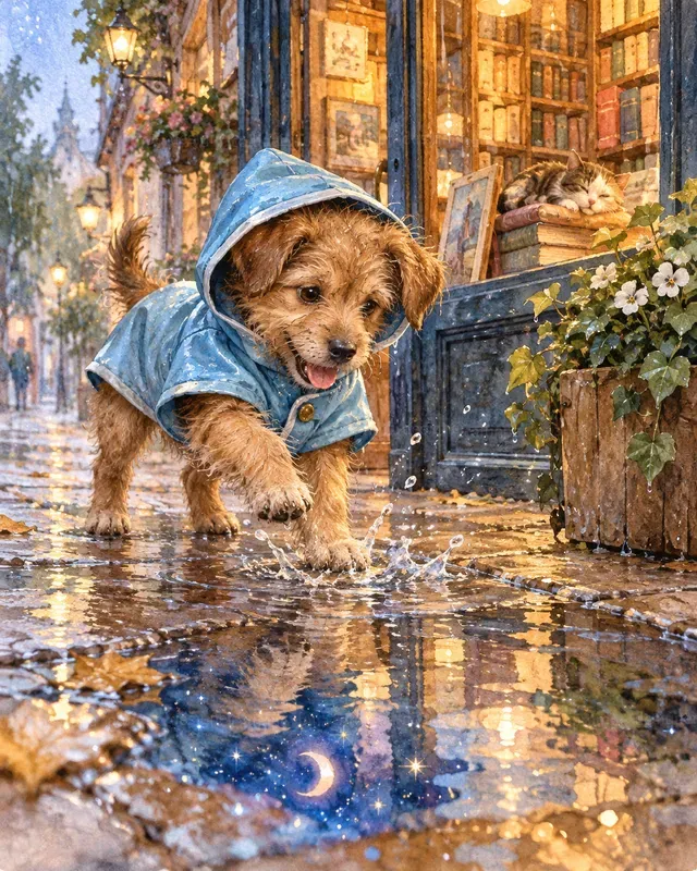 Watercolor Dogs In Raincoats