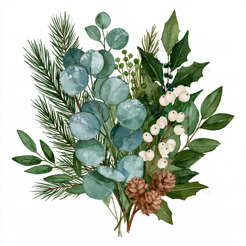Christmas Botanical Watercolor Cliparts