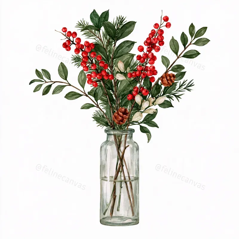 Christmas Botanical Watercolor Cliparts