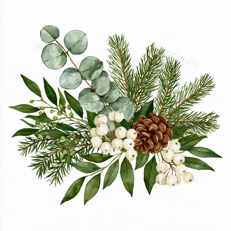 Christmas Botanical Watercolor Cliparts