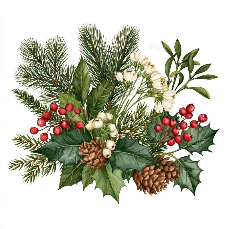 Christmas Botanical Watercolor Cliparts