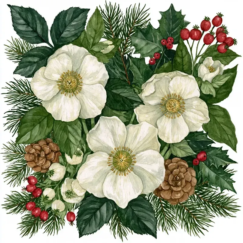 Christmas Botanical Watercolor Cliparts