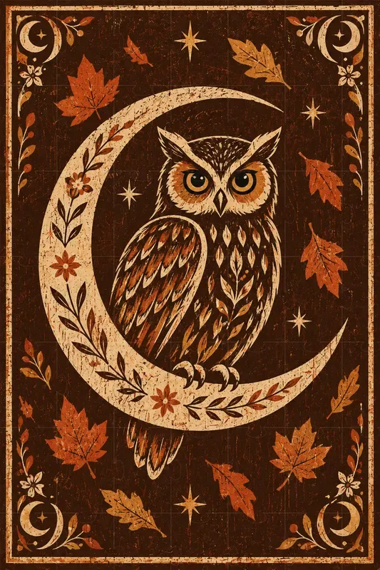 Halloween Folk Art Cats Crows Owls