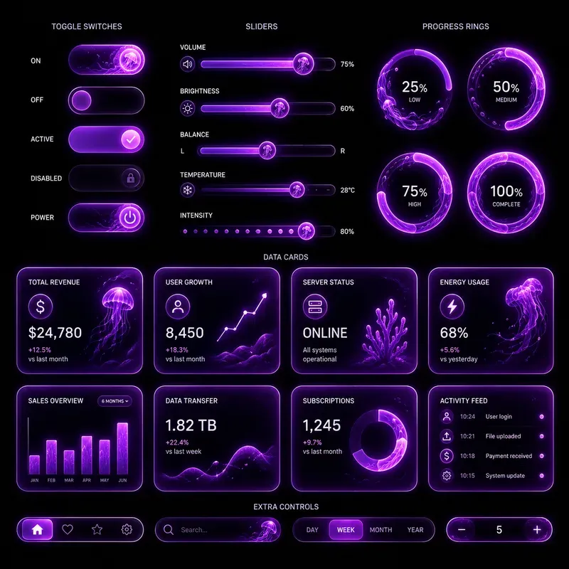 Bioluminescent Darkmode UI Asset Kits