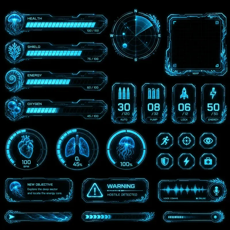 Bioluminescent Darkmode UI Asset Kits