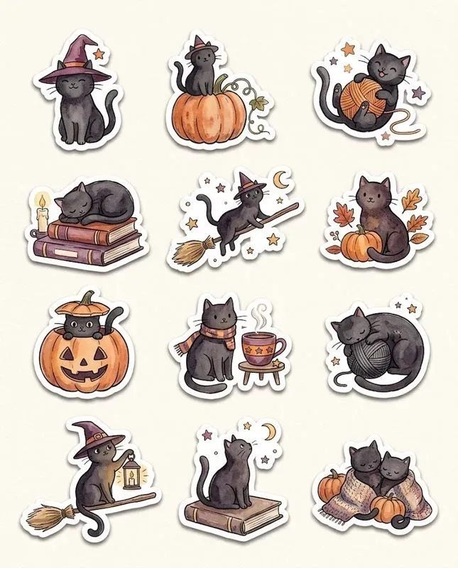 Cozy Watercolor Halloween Sticker Sheets
