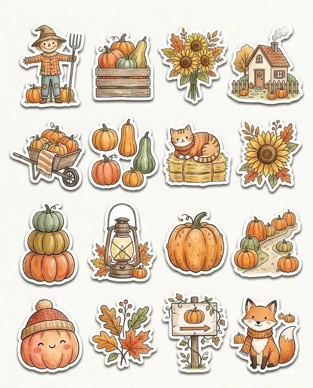 Cozy Watercolor Halloween Sticker Sheets