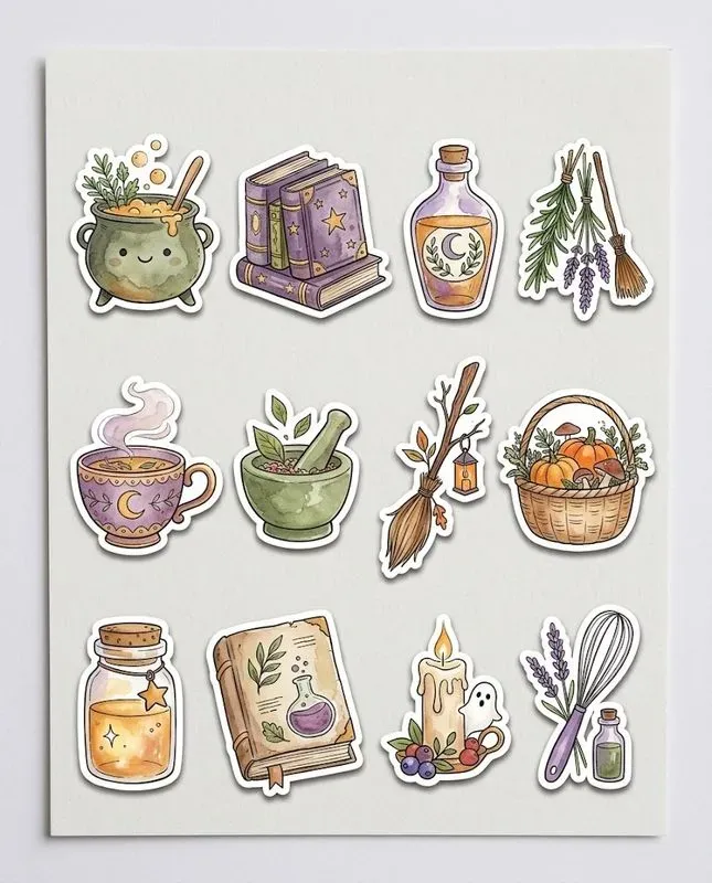 Cozy Watercolor Halloween Sticker Sheets