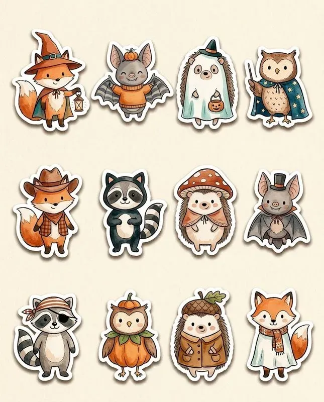 Cozy Watercolor Halloween Sticker Sheets