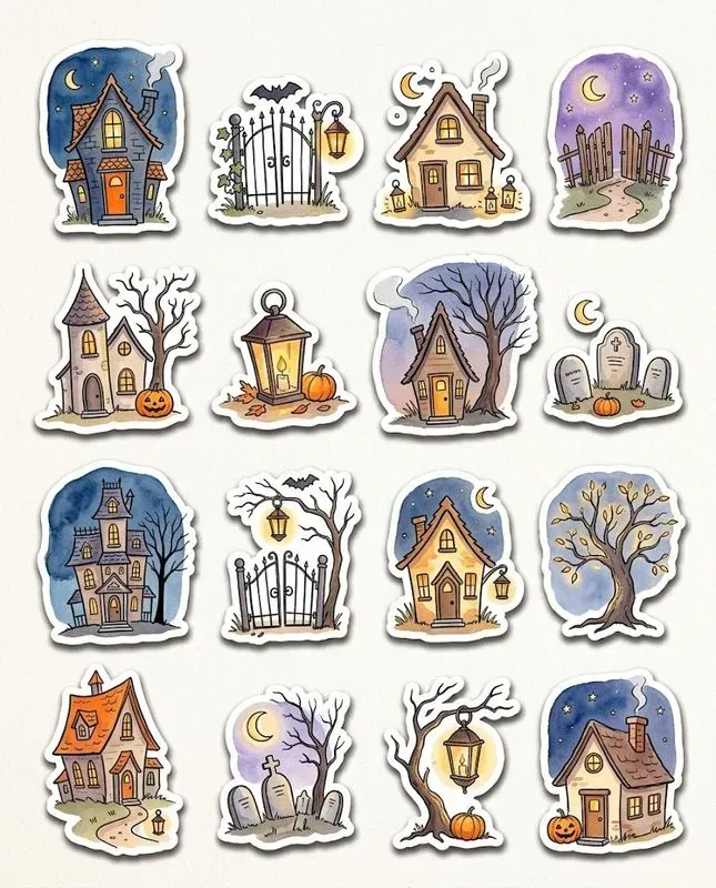 Cozy Watercolor Halloween Sticker Sheets