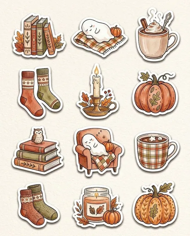 Cozy Watercolor Halloween Sticker Sheets