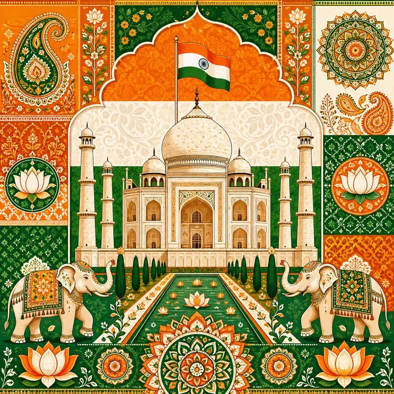 Global Landmark Folk Pattern Posters