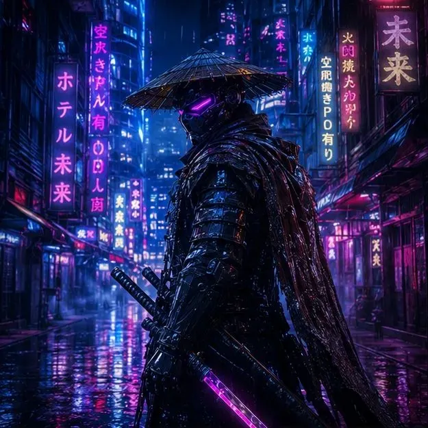 Neon Samurais In Cyberpunk Tokyo