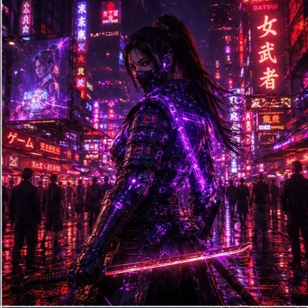 Neon Samurais In Cyberpunk Tokyo