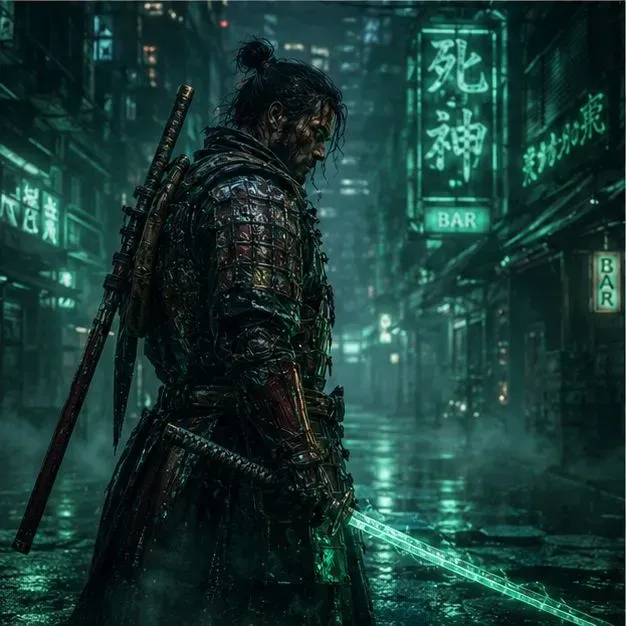 Neon Samurais In Cyberpunk Tokyo