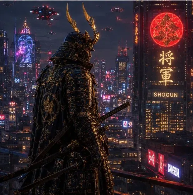 Neon Samurais In Cyberpunk Tokyo
