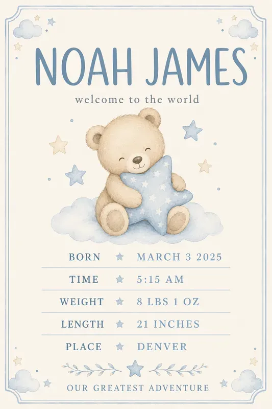 Baby Birth Stats Print Studios
