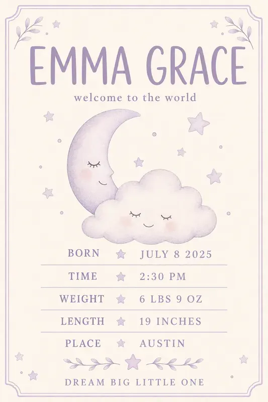 Baby Birth Stats Print Studios