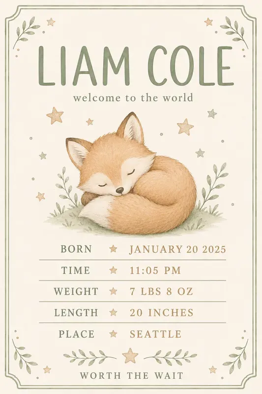 Baby Birth Stats Print Studios