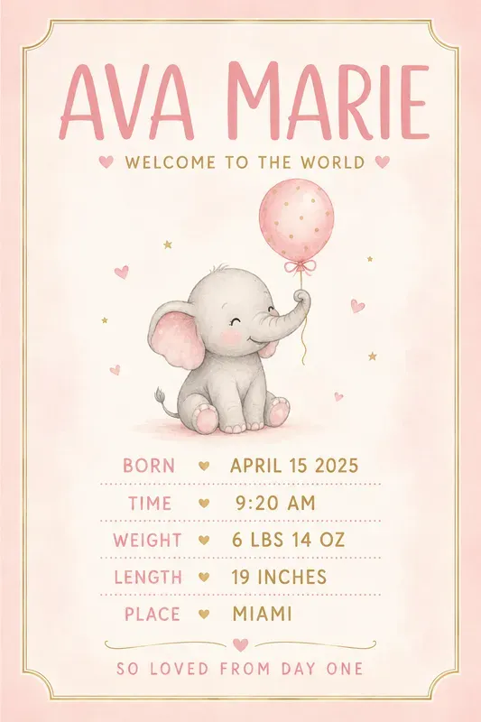 Baby Birth Stats Print Studios