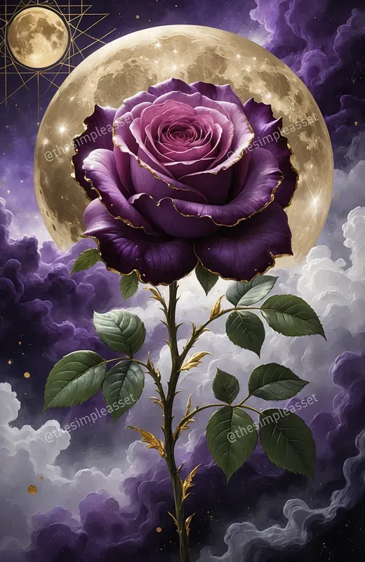 Mystical Lotus Celestial Gold Moon Art