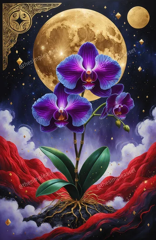 Mystical Lotus Celestial Gold Moon Art