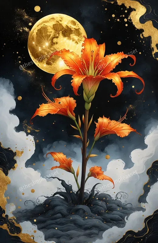 Mystical Lotus Celestial Gold Moon Art