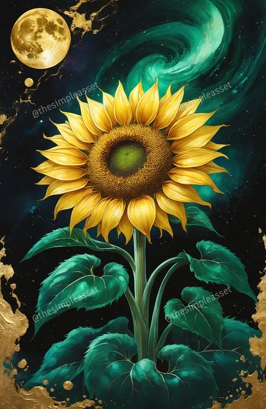 Mystical Lotus Celestial Gold Moon Art