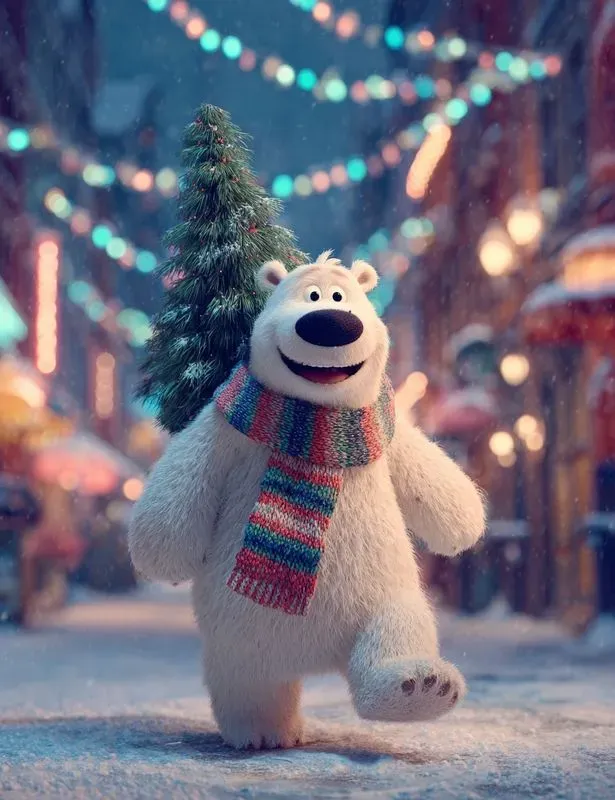 Pixar Christmas Animals Snowy City Night