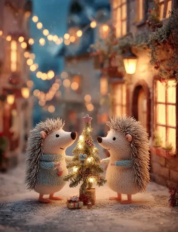 Pixar Christmas Animals Snowy City Night