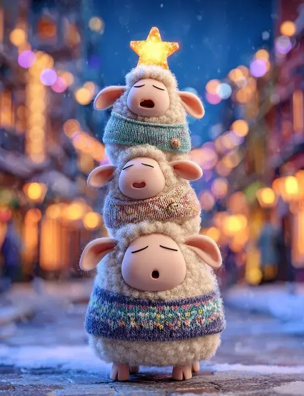 Pixar Christmas Animals Snowy City Night