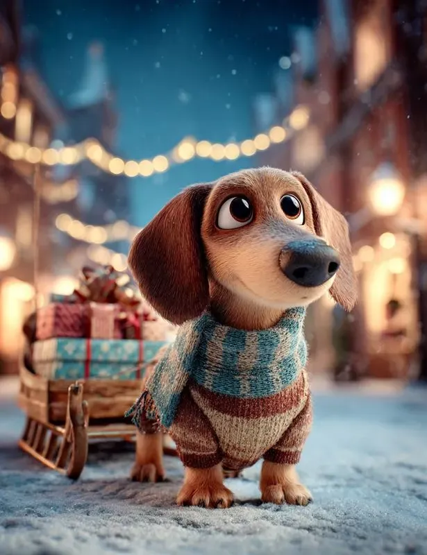 Pixar Christmas Animals Snowy City Night