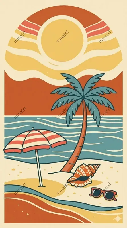 Retro Minimalist Beach Poster Vector Art