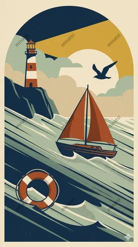 Retro Minimalist Beach Poster Vector Art