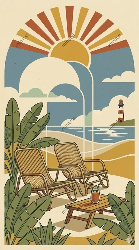 Retro Minimalist Beach Poster Vector Art
