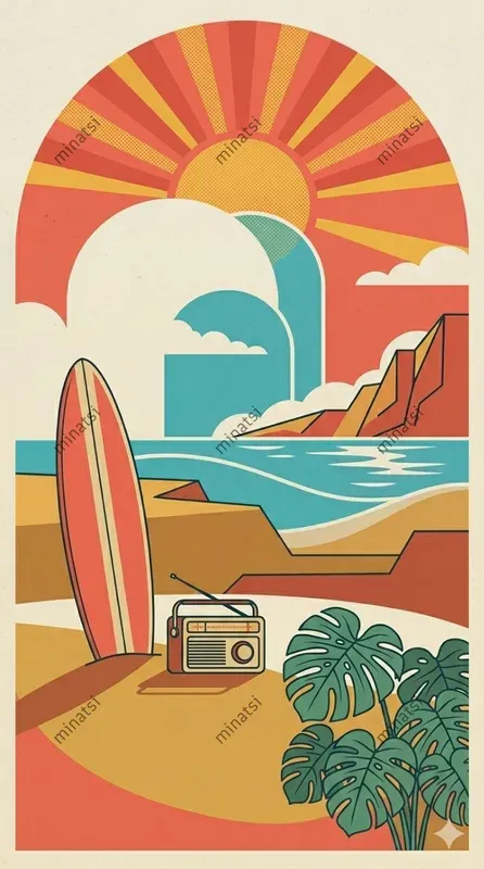 Retro Minimalist Beach Poster Vector Art