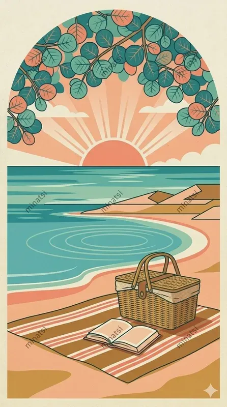 Retro Minimalist Beach Poster Vector Art