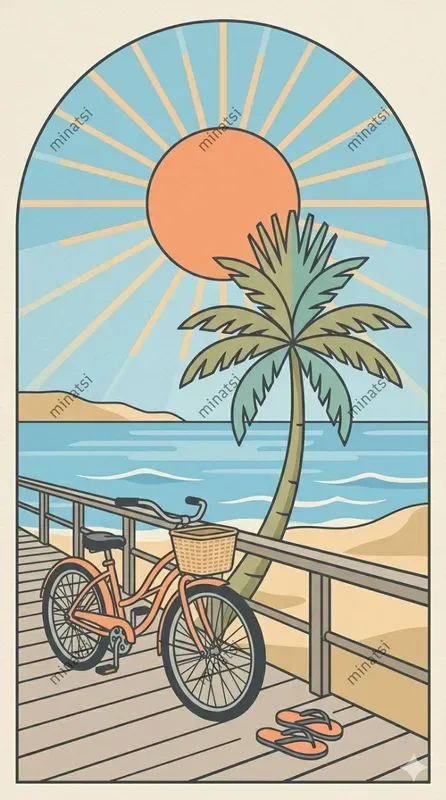 Retro Minimalist Beach Poster Vector Art