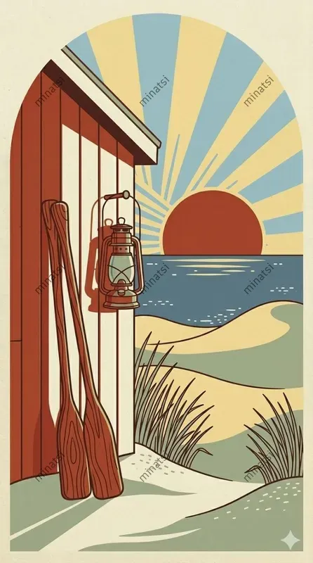 Retro Minimalist Beach Poster Vector Art