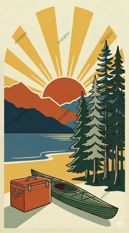 Retro Minimalist Beach Poster Vector Art