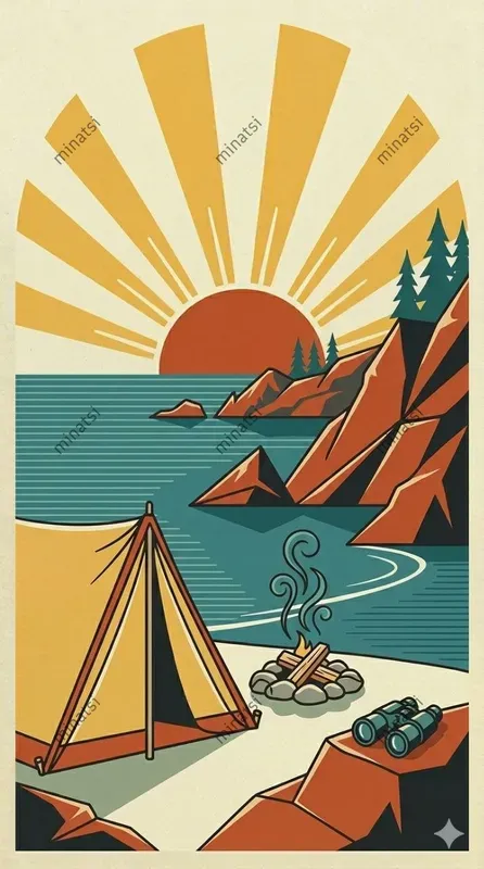 Retro Minimalist Beach Poster Vector Art