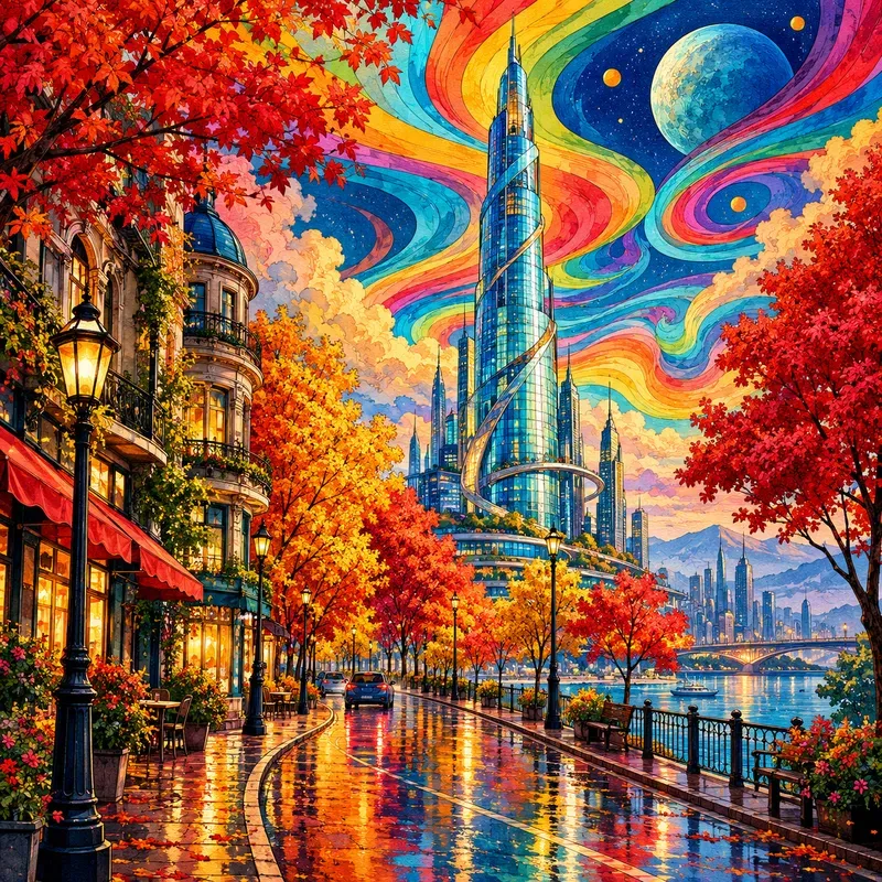 Psychedelic Autumn Cityscapes