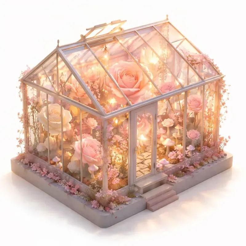 3D Isometric Minimalist Glass Greenhouses