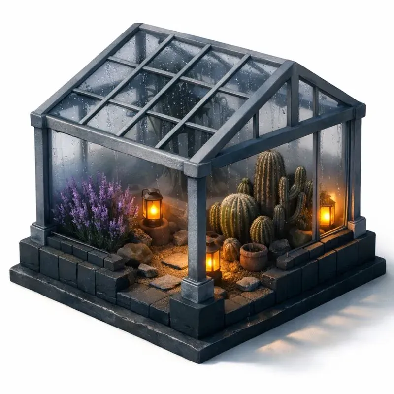 3D Isometric Minimalist Glass Greenhouses