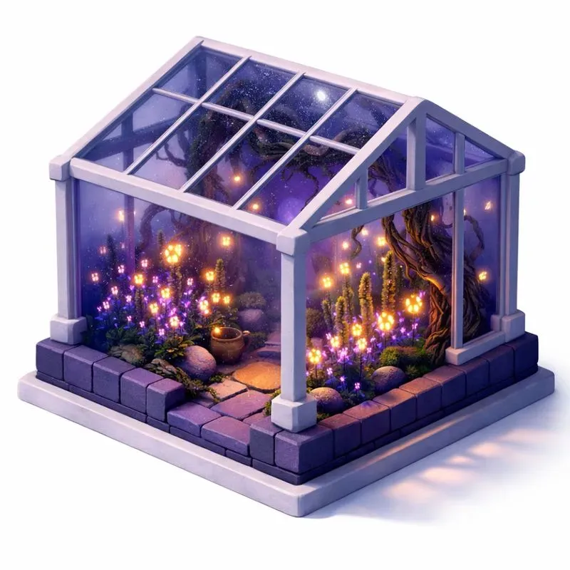 3D Isometric Minimalist Glass Greenhouses
