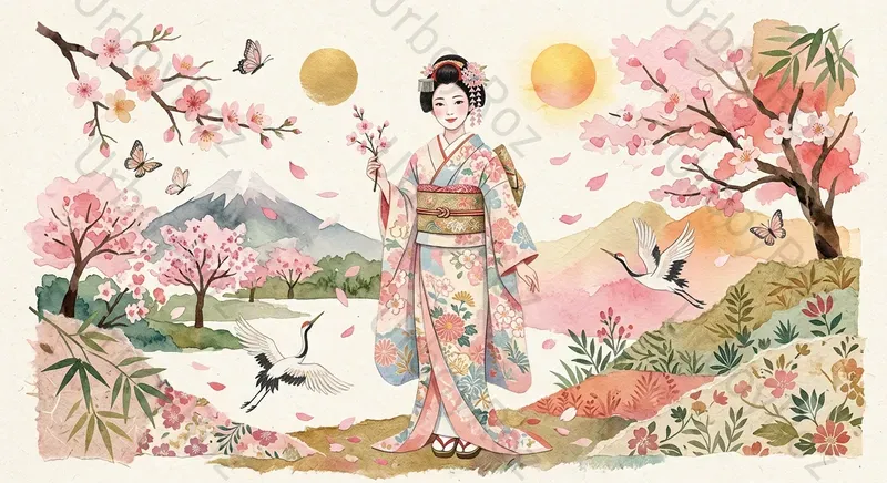 Japanese Washi Collage Illustrations