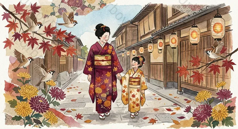 Japanese Washi Collage Illustrations